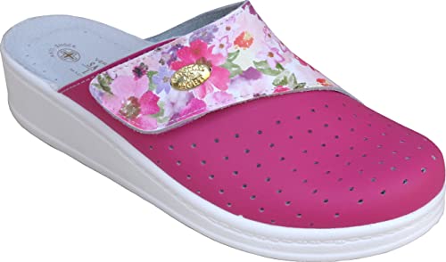 Sanital Light - Damen Hause Pantolette in Leder mit Klettverschluss - 4358 - Fuxia 38 von Sanital Light