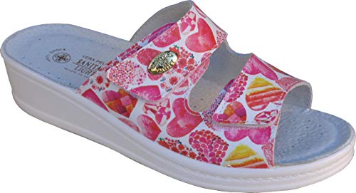 Sanital Light - Damen Hause Pantolette in Leder mit doppelt Klettverschluss - 1375 - Rot Herzen 38 von Sanital Light