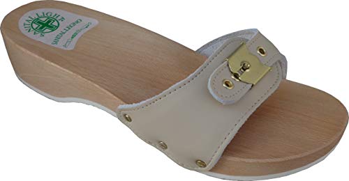 Sanital Light - Damen Holzschuhe Leder Clogs Holz Sohle Holzclogs Art. 100 - Obermaterial Leder Beige - 41 von Sanital Light