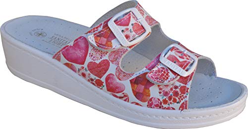 Sanital Light - Damen Pantolette | Orthopädische Hausschuhe | Komfortabel & Made in Italy | Lederoberfläche & Gummisohle, Rot Herzen, Größe 40, Leder von Sanital Light