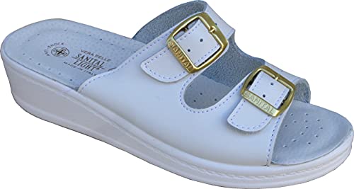 Sanital Light - Damen Pantoletten | Komfortable Hausschuhe | Orthopädische Clogs | Made in Italy | Leder, Weiß, Größe 42, Material Leder von Sanital Light