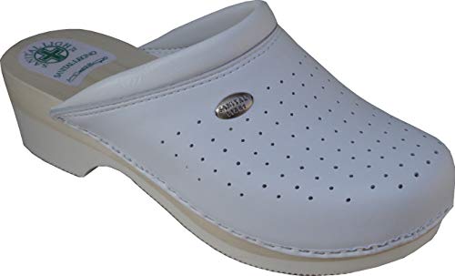 Sanital Light - Herren Clog 2750 – Echtholz Fußbett – Boden in leicht gestreift Mikroporöse – Obermaterial aus Leder Weisse 43 von Sanital Light