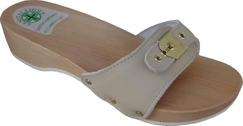 Sanital Light - Holzschuh Art. 100 - Obermaterial gepolstertes Leder Beige - 100% Made in Italy, beige, 36 EU von Sanital Light