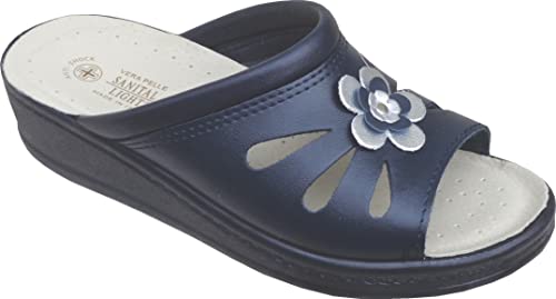 Sanital Light - Leder Slipper mit anatomischer Anti-Schock Leder Innensohle - 1342 - BLAU 37 von Sanital Light