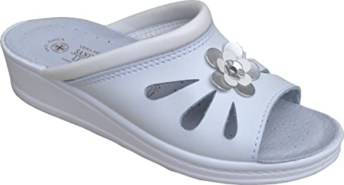 Sanital Light - Leder slipper mit anatomischer Anti-Schock leder Innensohle - 1342 - WEISS 38 von Sanital Light