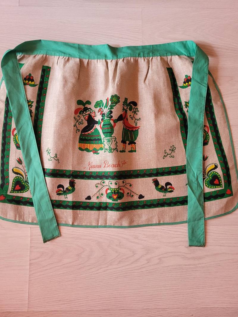 Pennsylvania Dutch Leinen Schürze/Vintage Naturleinen Bunte Leinenschürze Grau Grün Gelb Rot Schwarz Geschenk Für Sie von SanittasVintage