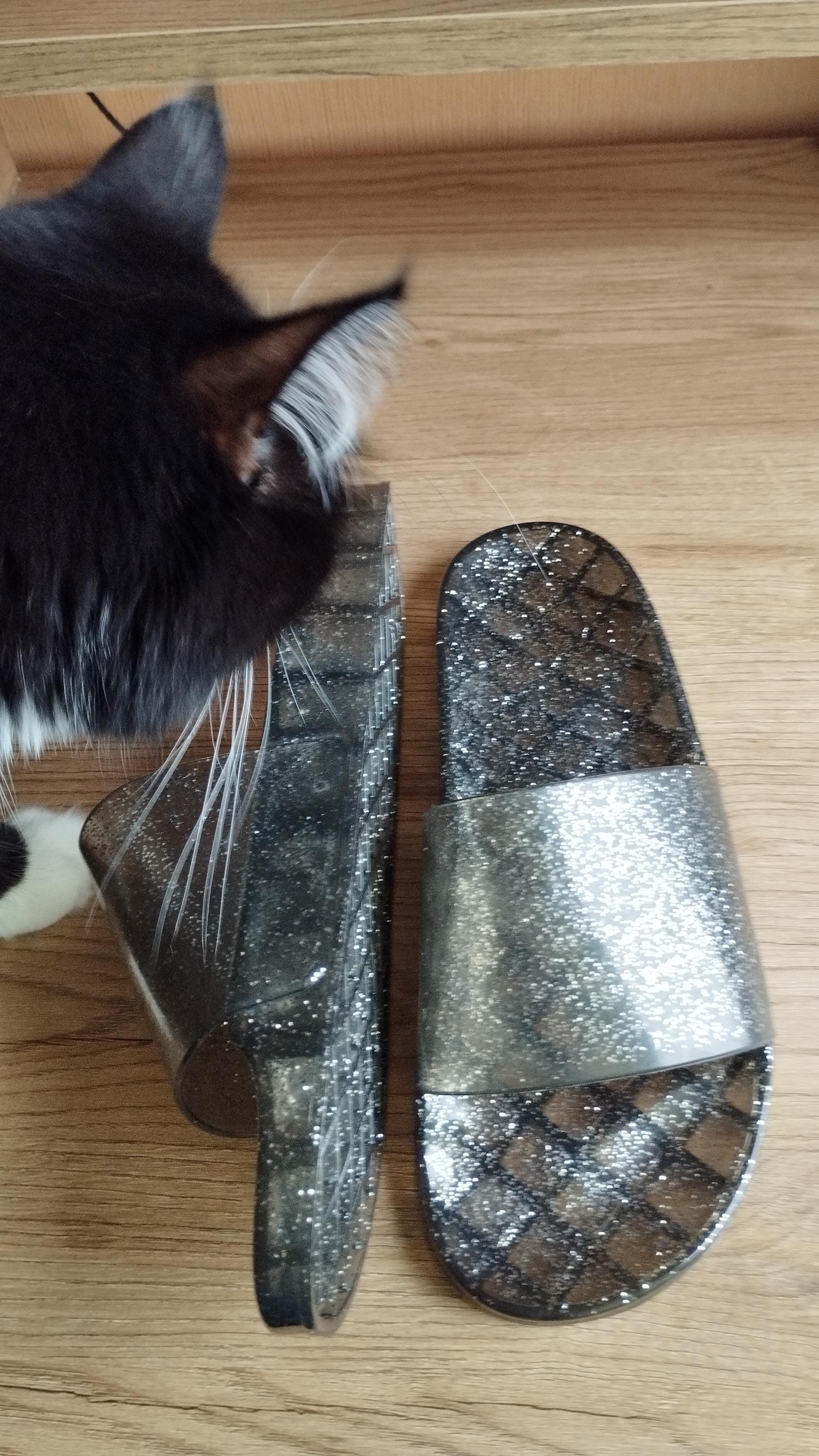 Schwarz Silber Sommer Sandalen/Jelly Schuhe Plateau Regen Flip Strand Größe Uk 6 Eur 39 von SanittasVintage