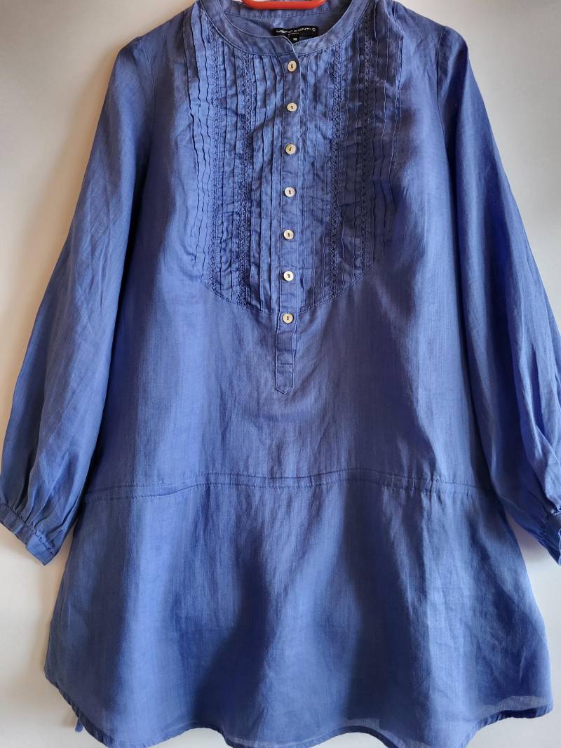Vintage Bluse/ Blaue Bestickte Tunika/ Elegante Lange Mit Knöpfen/ Sommer Größe M Eu - 38 von SanittasVintage