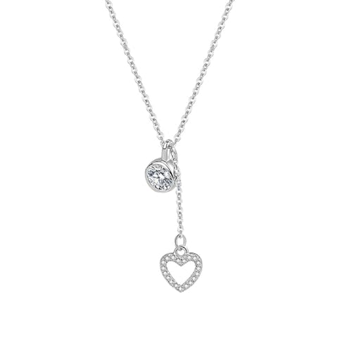 Karma NH10514178 Halskette Herz Damen 925 Silber mit Zirkon Anhänger Kette 42 cm Federringverschluss Funkelnde Zirkonkette Geschenk für Frauen von Sanixa
