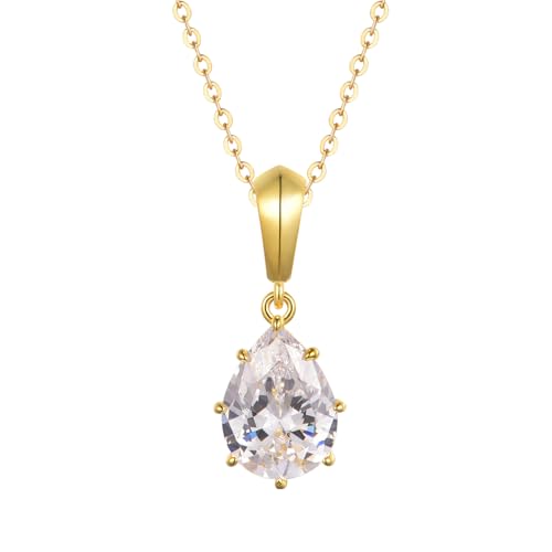 Karma NH11298615 Halskette Damen Gold 925 Silber vergoldet mit Zirkonia Anhänger Kette 42 cm Karabinerverschluss Geschenkbox Funkelnde Zirkoniakette Geschenk für Frauen von Sanixa
