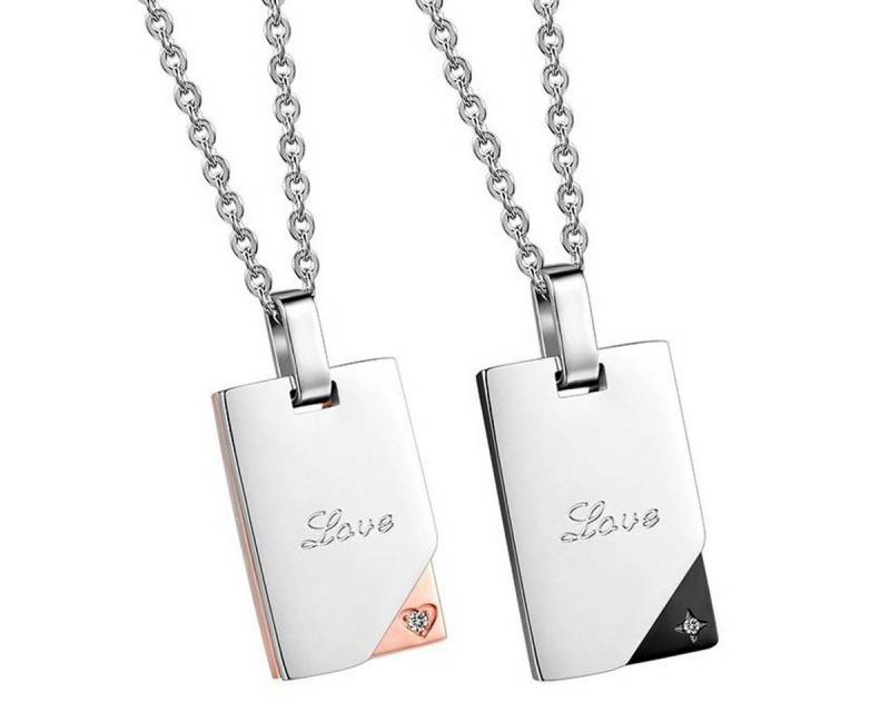 Sanixa Partnerkette Geschenk Partner Liebe Familie Schmuckset Halskette für Ihn und Sie (Geschenk Verlobung Hochzeit, 2-tlg., Schmuck für Paare), Paarkette Liebe modern Pärchenschmuck von Sanixa