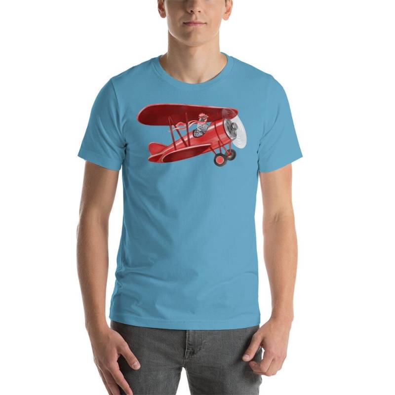 Pilot Fliegen Huhn Shirt Kurzarm Erwachsene Damen Herren T-Shirt Aviator Henne Flugzeug Nettoerlös Benefiz Farm Rettungen von SankaFamilyFarm