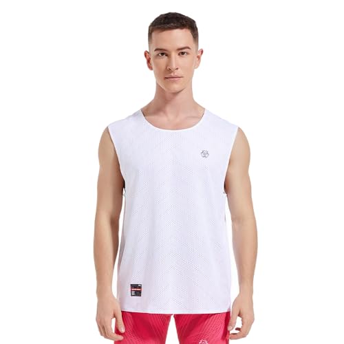 Sanken Marathon Tanktop Dry Fit Workout Ärmelloses T-Shirt Leichtes Laufshirt, Weiss/opulenter Garten, Mittel von Sanken