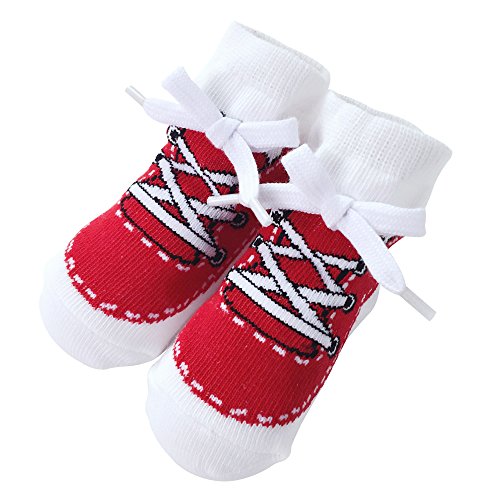 Sanlutoz Baby Socken Jungen Baumwolle Söckchen mit Muster Kindersocken im Turnschuh-Look 0-6 12Monate (0-12 Monate, SOCKA014-RD) von Sanlutoz