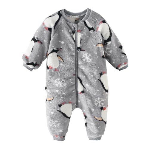 Sanlutoz Reißverschluss Niedlich Winter Baby Strampler Pinguin Fleece Lange Ärmel Kleinkinder Strampelanzüge Kleidung Warm Gemütlich (12-18 Monate, BRW3006-GY) von Sanlutoz