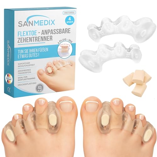 Sanmedix Zehenspreizer – 2 Paar Zehentrenner mit Plug-In System für Hallux Valgus, Ballenzehen & Zehenkorrektur – Silikon Toe Spacer für Damen & Herren (Transparent, Einheitsgröße) von Sanmedix