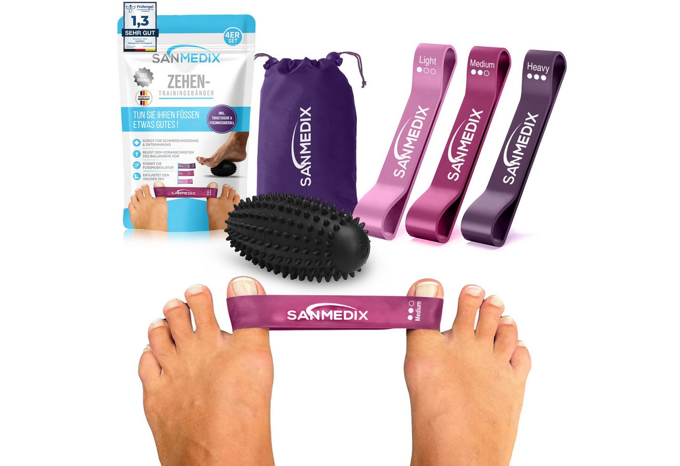 Sanmedix Zehenspreizer Hallux Valgus Korrektur Trainingsband für den Zeh, für Damen & Herren zur Schmerzlinderung von Ballenzehen von Sanmedix