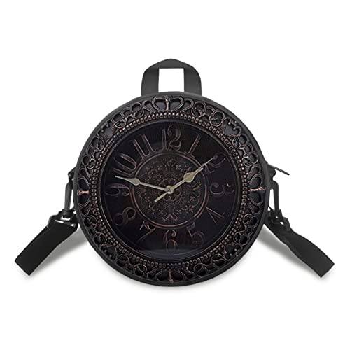 Sannovo Damen-Handtasche mit rundem Uhr-Design, mit Reißverschluss, Handtasche, Schultertasche, Geschenk für Mutter, Freundin, 2-Retro Vintage Uhr Muster - schwarz, Einheitsgröße von Sannovo