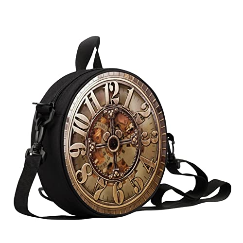 Sannovo Damen-Handtasche mit rundem Uhr-Design, mit Reißverschluss, Handtasche, Schultertasche, Geschenk für Mutter, Freundin, 7-Retro-Uhr-braun, Einheitsgröße von Sannovo