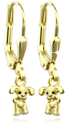 Die süßen Ohrhänger mit Hund - Echt Silber- Vergoldet - Schmuck für Kinder von Sannys
