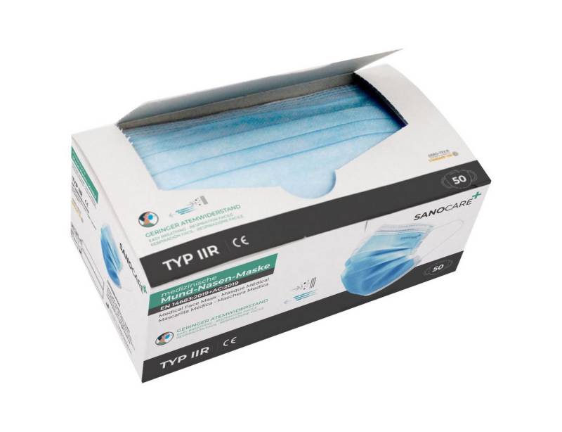 Sanocare Mund-Nasen-Masken Mund-Nasen Maske Typ IIR (50er Box) von Sanocare