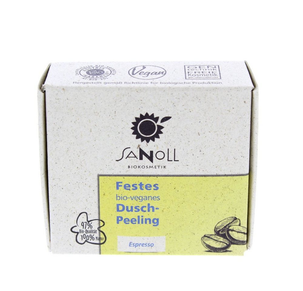 Sanoll Feste Duschseife Festes bio veganes Dusch Peeling Espresso, 80 g von Sanoll