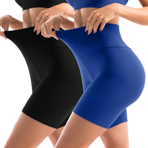 Sanpetix 2er Pack Radlerhose Damen High Waist Kurze Sporthose Leggings Blickdicht Shorts Sommer für Yoga Hose Gym Schwarz/Marineblau XXL von Sanpetix