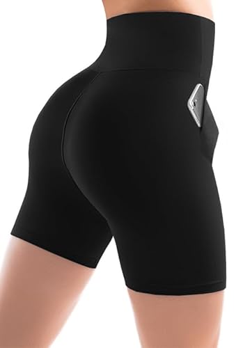 Sanpetix Kurze Sporthose Damen mit Taschen, Shorts Damen High Waist für Cycling Schwarz 1 Pack LXL von Sanpetix