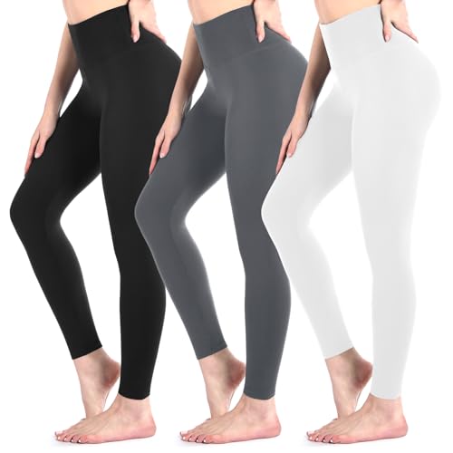 Sanpetix Leggings Damen, 3er Pack, High Waist Blickdicht Leggings für Damen Schwarz/Grau/Weiß LXL von Sanpetix