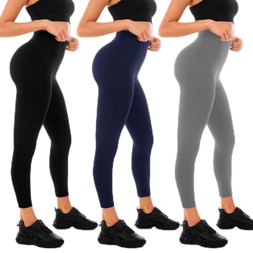 Sanpetix Leggings Damen, High Waist Blickdicht Leggings für Damen Marineblau/Grau/Schwarz 3er Pack XXL von Sanpetix