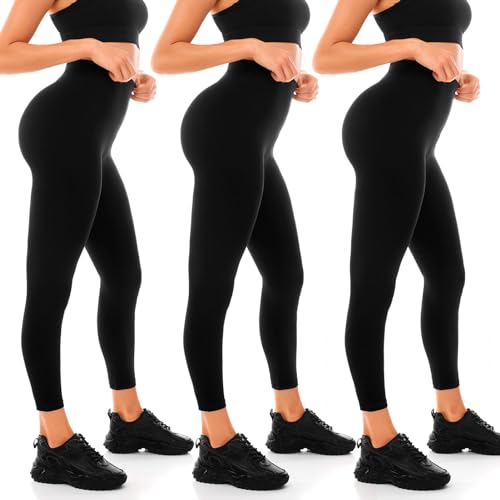 Sanpetix Leggings Damen, High Waist Blickdicht Leggings für Damen Schwarz 3er Pack LXL von Sanpetix