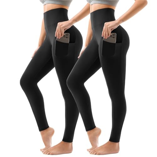 Sanpetix Sport Leggings Damen High Waist, Sporthose Damen Lang Mit Taschen Für Gym Yoga 2er Pack XXL Schwarz von Sanpetix