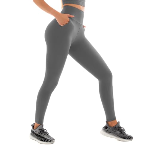 Sanpetix Sport Leggings mit Taschen Damen, High Waist Sporthose Damen Lang 1 Pack LXL Grau von Sanpetix