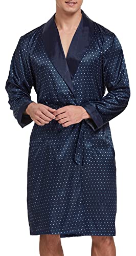 Herren Satin Bademantel, Leichter Seiden Langarm Bademantel mit Shorts Set, Spa Kimono Nachtwäsche (Blaue Tupfen, L) von Sanraflic