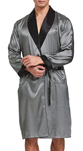 Herren Satin Bademantel, Leichter Seiden Langarm Bademantel mit Shorts Set, Spa Kimono Nachtwäsche (Grau, L) von Sanraflic