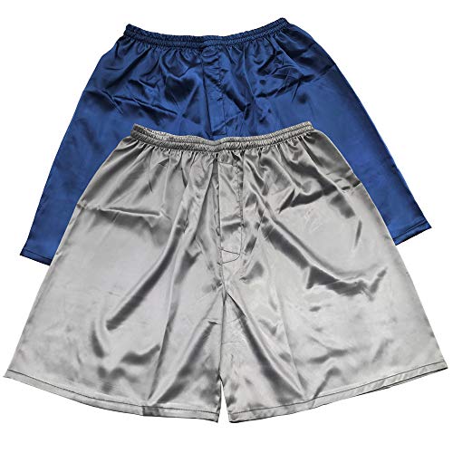 Herren Satin Boxershorts Pack Unterwäsche, Blau + Grau, M von Sanraflic