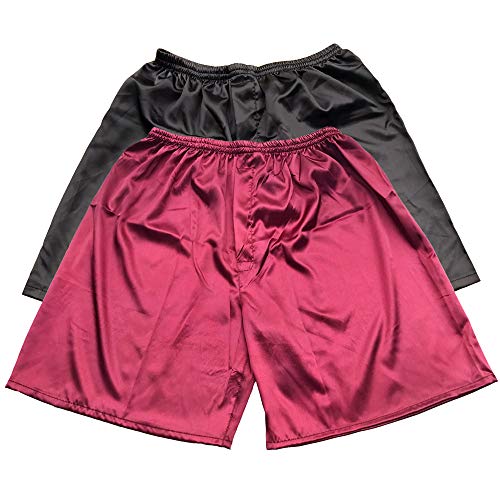 Herren Satin Boxershorts Pack Unterwäsche, Schwarz/Rot, L von Sanraflic