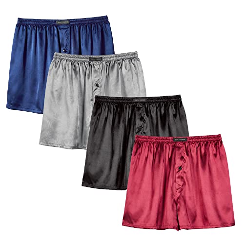 Herren Satin Boxershorts Pack Unterwäsche, Silk Feeling Schlaf Shorts mit elastischem Bund (Multi1-4-Packung,XXL) von Sanraflic