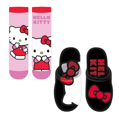 Sanrio Hello Kitty Damen Hausschuhe, Pantoffeln und Socken Geschenk für Erwachsene, Größe EU 40/41 Sanrio Hello Kitty Damen Hausschuhe, Pantoffeln und Socken Geschenk für Erwachsene, Größe EU 40/41 von Sanrio Hello Kitty