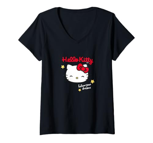 Damen Hello Kitty Charakter Folge deinen Träumen T-Shirt mit V-Ausschnitt von Sanrio