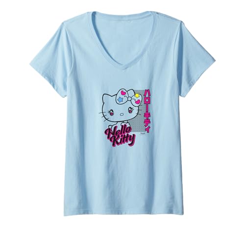 Damen Hello Kitty Charakter im Manga-Stil T-Shirt mit V-Ausschnitt von Sanrio
