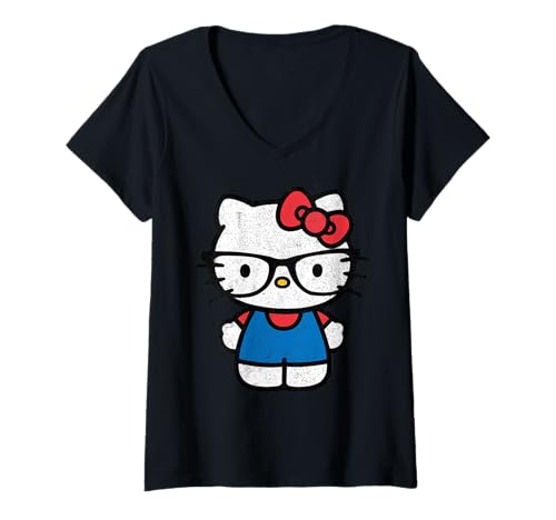 Damen Hello Kitty Nerd T-Shirt mit V-Ausschnitt von Sanrio