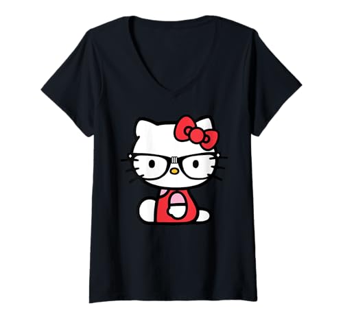 Damen Hello Kitty Nerd T-Shirt mit V-Ausschnitt von Sanrio