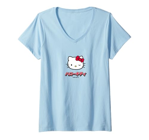 Damen Hello Kitty Sanrio Charakter Klassisches Japan Design T-Shirt mit V-Ausschnitt von Sanrio
