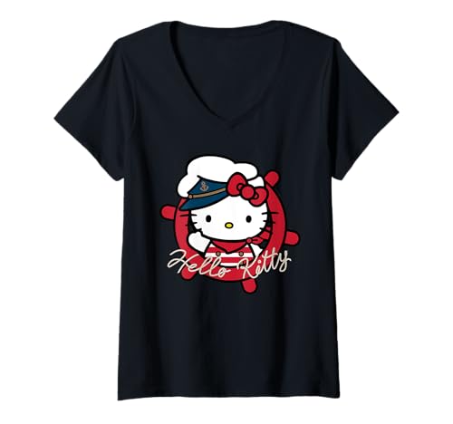 Damen Hello Kitty Seemann Kapitän T-Shirt mit V-Ausschnitt von Sanrio