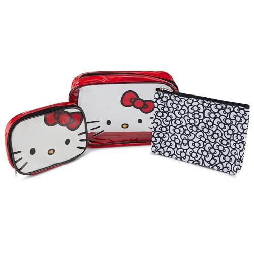 Hello Kitty Kosmetikkoffer-Set – Mädchen, Jungen, Teenager, Erwachsene – Offiziell lizenziertes Hello Kitty Reise-Kosmetikkoffer, 3-teiliges Set, Rot/Ausflug, einfarbig (Getaway Solids) von Sanrio