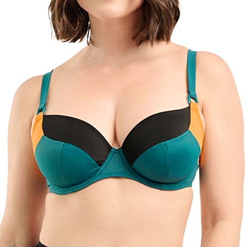 Sans Complexe Damen Beyond The Beach, tiefer sitzender Badeanzug, Black Green Yellow, 85C von Sans Complexe