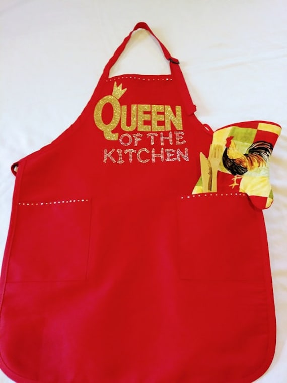 "Rote "Queen Of The Kitchen" Schürze Gold Glitter & Strassakzente." "Rote "Queen Of The Kitchen" Schürze Gold Glitter & Strassakzente." von SansBlingThings