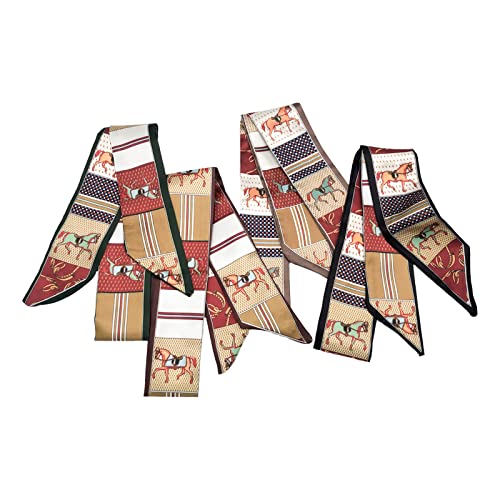 SansHeBe 4 x modische Handtaschenschals, Handtaschengriff, Schal, Halstuch, Kopfdekoration, Rot, Schwarz – Pferde, Medium von SansHeBe