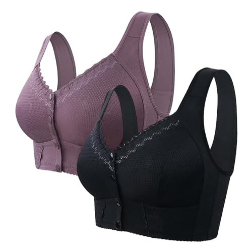 Damen Dirndl BH Große Größen Ohne Stahlring Bequemer Atmungsaktive Knopf Vorne Büstenhebe Leicht Gepolstert Push Up Fitness Yoga Bra Sport-BH für Frauen Ohne Bügel 2er Pack von Sansee